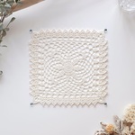 夏色🫧SALE❗️*ペールカラー*14cm ビーズの縁取り レース編み 花模様 四角形 ドイリー コースター インテリアマット