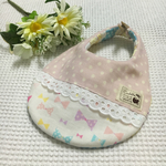 丸型スタイ    白地カラフルリボン×紫ドット