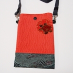 セイジ・サーモンピンク　友禅・帯地　スマホポーチ　ショルダー S　絹　日本製