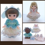 メルちゃんサイズ　水玉とお花柄　垂れ耳パーカー　着回しコーデ　5点セット　フリフリコーデ　　ソランちゃん　レミンちゃん　コルネちゃんサイズ　ゴスロリ ロリータ 　服