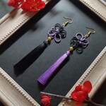 【一部色オーダー可】【バイカラー】【和風】飾り結びとタッセルのピアス(イヤリング)（薄紫）【チャイナ】【和ゴスロリ】【華ロリ】【卒業式】【着物】【袴】【成人式】