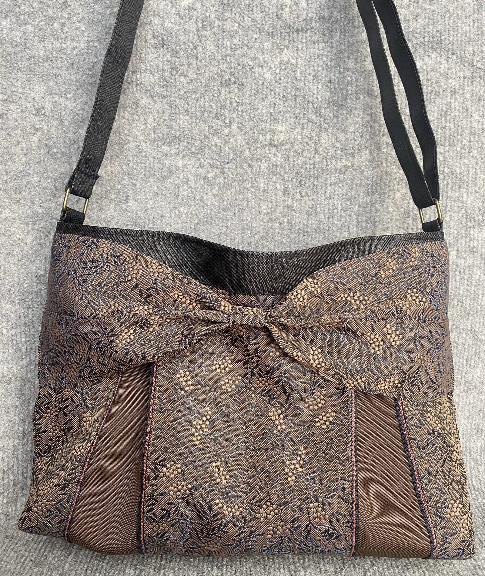 受注生産】倉敷畳縁シンプルリボンショルダーバッグ(南天