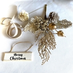 クリスマスオーナメント4点セット　スワッグ　松ぼっくり　Snow英字リボン　クリスマスプレート　ソラフラワー　キラキラ資材　クリスマスリース　クリスマスアレンジ　プリザーブド　資材　資材キット　