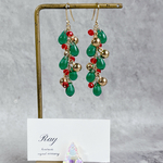   《🎄クリスマスカラードロップス》ピアス　イヤリング　盛り　チェーン　チェコドロップ　ガラス　チェコビーズ　雫　　ゴールド　レッド　グリーン　赤　緑　金