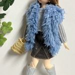 ボアベスト☆ドール洋服(着せ替え服)リカちゃんブライスの洋服(青系)ジレ、防寒ふわふわアウター