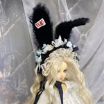 うさ耳ヘッドドレス 黒×勿忘草
