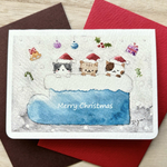 🎄透明水彩画 2枚セット「猫たちのクリスマス」北欧イラスト　猫　ねこ　ネコ　ミニクリスマスカード　クリスマス　クリスマスギフト　バースデーカード　クリスマスカード　冬　雪