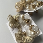 【HOT】刺繍リボン ゴールド オーガンジーフラワー アンティーク フェミニン ナチュラル フォーマル ご褒美 ギフト クリア パール 【dolce】