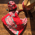 [SALE]アフリカ布のバンブーバッグ(L)/大容量コロコロキャラメルポーチ付♪リバーシブルRed/Green/Pink/Whiteアンカラ/キテンゲ/パーニュ