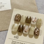 No.70 ネイルチップ　ニュアンスネイル　アシメネイル　ブラウン　ミラーネイル　ホワイトネイル　立体ネイル　ミントグリーン