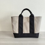 ☆kkkim2129様専用☆ 横長トートバッグLマチ広め  アイスグレー×ブラック 倉敷帆布