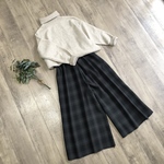 チャコールグレー チェック の シワになりにくい ガウチョパンツ