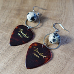 Fenderピック×天然石 フックピアス ダルメシアンジャスパー