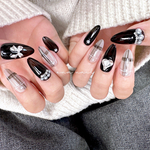 【10＋2枚】ブラック×シルバー　チェック　パールネイルチップ🖤