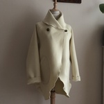 受注製作　カシミヤウール（クリームイエロー）で作ったショールカラーコート