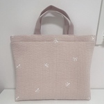 ヌビ生地　リボン　レッスンバッグ　入園　入学　ベージュピンク