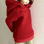 リブニットちょっと長めパーカー【22センチドールの洋服】トップス☆赤