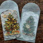mini christmas set♪USAグラシン封筒＋USAレースペーパー＋ツリーのクロモス＋王冠ドレスデンモチーフ