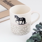 モザイク柄と優美な馬のマグカップ　French Vintage 大きめ オリジナル プレゼント おしゃれ メンズ 