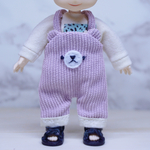 【B級品】オビツ11  くまさんサロペット🐻 ダスティーピンクコーデュロイ × 小花柄アイボリーver.