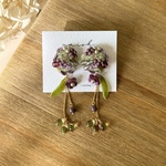 刺繍ピアス　フリルビーズ　フラワー　チェコビーズ　パープル　グリーン