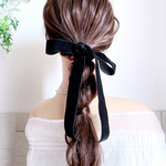 24時間発送 ♥️1100 黒 / ﾜｲﾄﾞベロアリボン ポニーフック  ベルベット ヘアリボン   ブライダル ヘアアクセサリー 