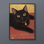 絵画 | イラストポスター 193 ☆ 【カーペットの上に横たわっている黒猫】