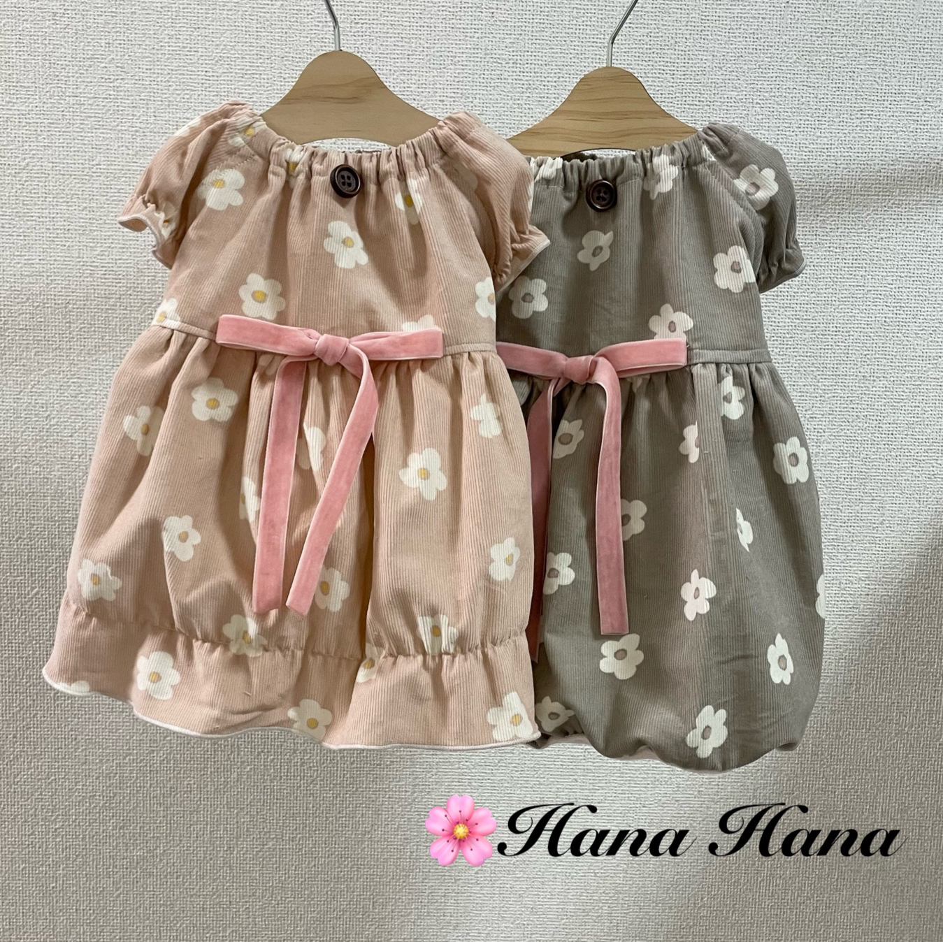 ハンドメイド犬服 ピンクの小花のパフスリーブワンピ cherircouture