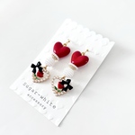 🌹♥️Wonderland series ✵ 小さな薔薇とリボンの耳飾り   ピアス イヤリング   ハートの女王  プチプラ🉐