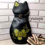 黒猫のスリングバッグ◎メヘンディ:花(手描き)【受注作成】
