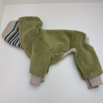 オーダー犬服 肉厚ボアロンパース ボーダーネック付き カーキグリーン