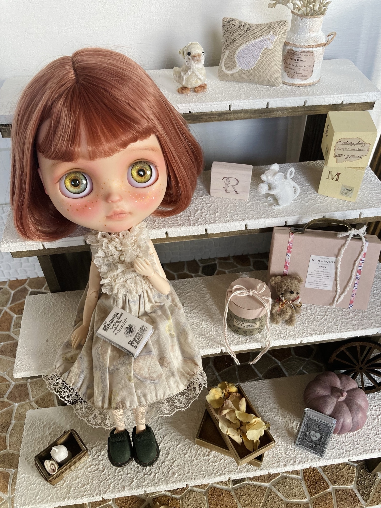 木製ミニチュアハウス⭐︎背景ボード⭐︎ハンドメイド⭐︎ドールハウス⭐︎一式セット 3way天板組み立て式階段-ミニチュア ハウス 背景ボード ブライス リカ