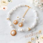 little princess＊ flower - white キッズイヤリング + キッズ ネックレス セット ＊ キッズアクセサリー 子供 女の子 プレゼント 誕生日 花 クリスマス 贈り物 白