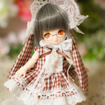 オビツ11サイズうさみみチェックドレスセット(茶A