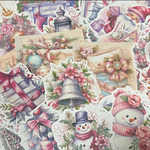 ピンク色のクリスマスコラージュ素材・ハンドメイド