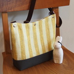 【SALE】さわやかボーダー手織り布のショルダー（イエロー） 