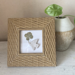 【受注制作】オーブン陶土で作った小鳥と四葉のクローバーのフレームアート♡