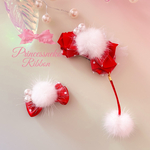 再販【受注制作】【ネコポス対応】🎄クリスマス🎅🎄ポンポンprincessヘアクリップ❤️🤍🎀 撮影用💖アニバーサリー💖誕生日