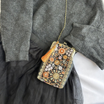 インド刺繍リボン　がま口スマホショルダー　スマホポーチ　スマホポシェット　iPhoneケース　ブラック/オレンジ　