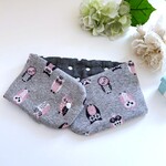 乙女の首元に優しいあったかさを*６重ガーゼプチマフラーorネックウォーマー*ハッピーふくろう*フクロウ*グレーピンク*ネイビー*ニット*温活*お布団ガーゼ