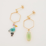 ヴィンテージフラミンゴ×ラインストーンピアス