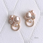 ブラウンパール　フープ　ピアス　イヤリング　樹脂　ノンホール