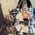 a様ご予約/(≧∇≦*)〜💖🌸💕ティキちゃんの異素材4面トートバッグ/オルテガ柄フリース＆オックスコットン×フラッグチェックスケボー柄コットン