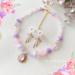 little princess＊ bouquet - pink × purple キッズイヤリング + キッズ ネックレス セット ＊ キッズアクセサリー 女の子 プレゼント 花 クリスマス ピンク