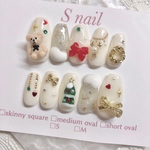 現品 ネイルチップ クリスマスツリー くま リボン ゴールド