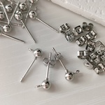 [50個]NF 4mm ボール カン付き ピアス金具 シルバー 金属キャッチセット