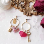 再販《Open Your Heart💗🗝️》︎ クォーツ×ハートのキーリングピアス / イヤリング ◇ ピンク /シェル/天然石/14kgf有り