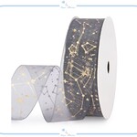 IMR46 レース リボン 星座 デザイン 幅25mm 長さ約9m 1ロール ブラック ゴールド 夜空 星 ラッピング キラキラ クリスマス 結婚式 ウェディング 誕生日 アレンジ リメイク ギフト