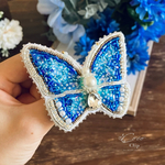 幸福の青い蝶々のビーズ刺繍　ブローチ　アレンジ可
