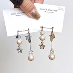 星とコットンパールのアシメピアス